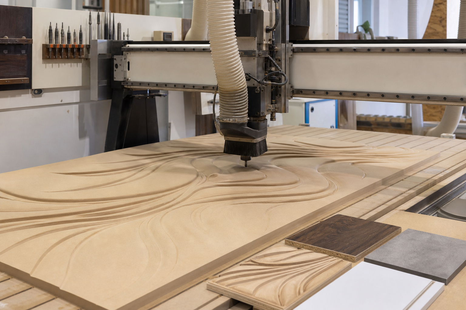 CNC router producing a three-dimensional HDMR mural